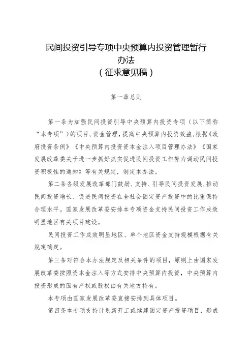 民间投资引导专项中央预算内投资管理暂行办法(2024)