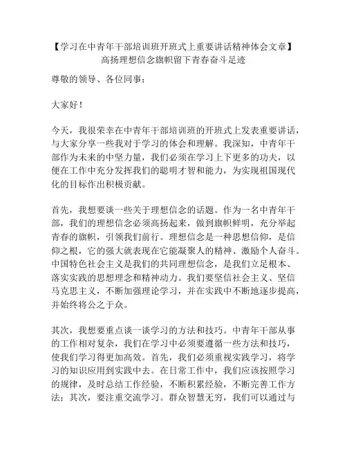 【学习在中青年干部培训班开班式上重要讲话精神体会文章】高扬理想信念旗帜留下青春奋斗足迹
