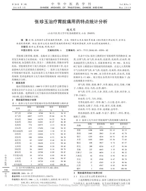 张珍玉治疗胃脘痛用药特点统计分析_魏凤琴