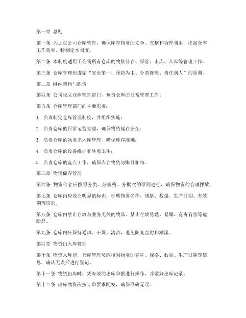 酒业公司仓库管理制度范本