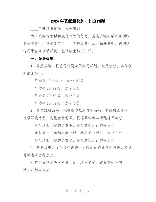 2024年班级量化加、扣分细则