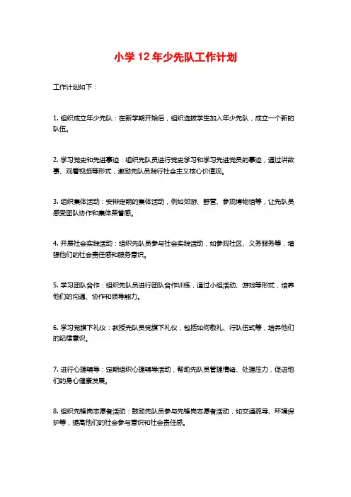 小学12年少先队工作计划