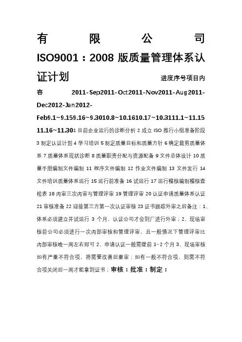 ISO9001 2008体系认证计划