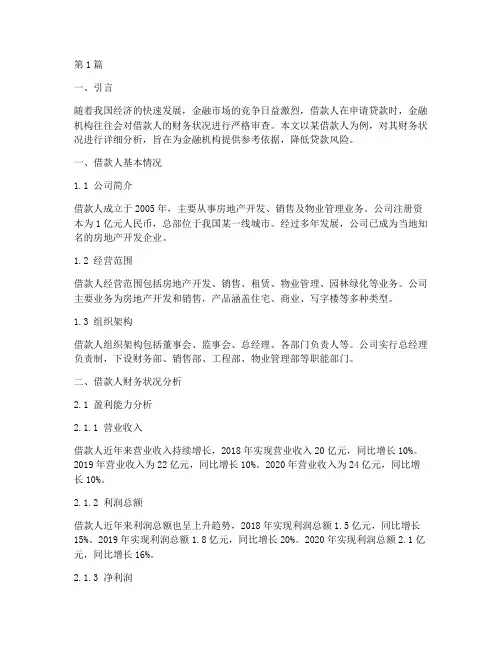 借款人的财务分析报告(3篇)