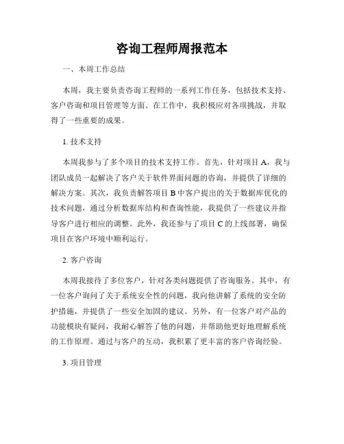 咨询工程师周报范本