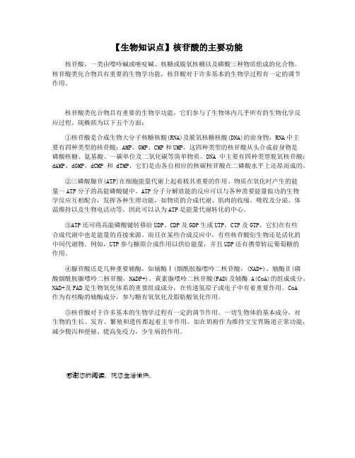 【生物知识点】核苷酸的主要功能