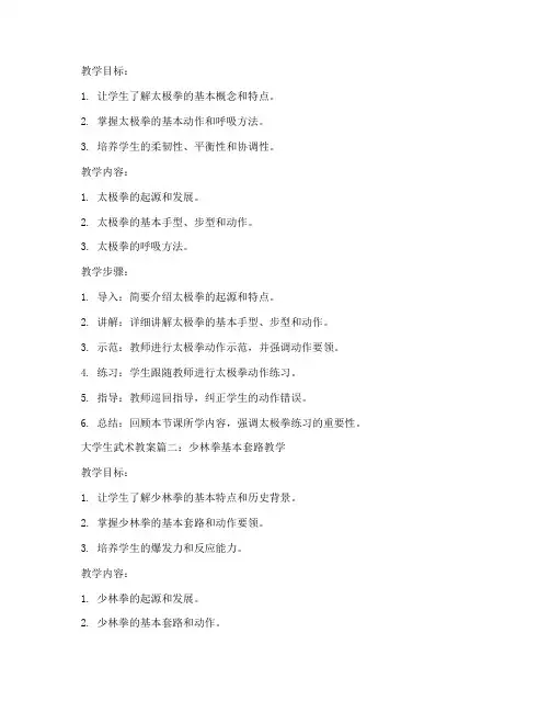 大学生武术教案10篇怎么写