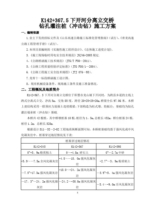 钻孔灌注桩(冲击钻)施工方案