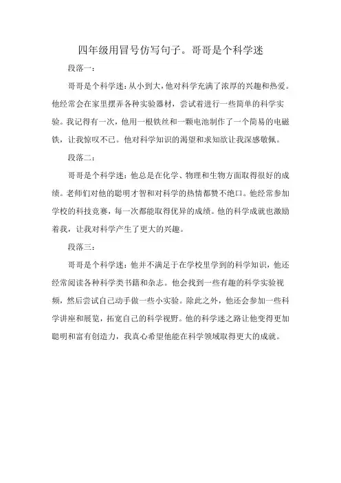 四年级用冒号仿写句子。哥哥是个科学迷