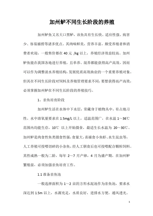 加州鲈不同生长阶段的养殖