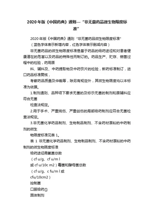 2020年版《中国药典》通则—“非无菌药品微生物限度标准”