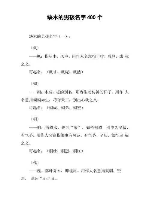 缺木的男孩名字400个-缺木有寓意的男孩名字