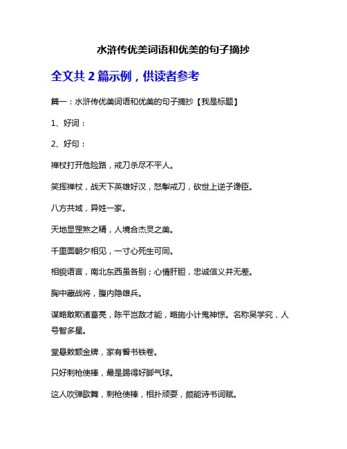 水浒传优美词语和优美的句子摘抄