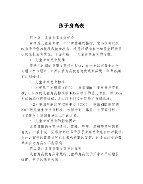 孩子身高表