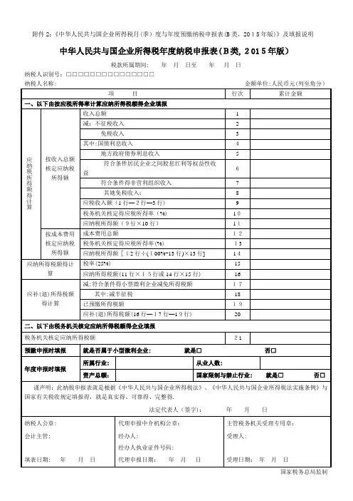 所得税年度B类报表(核定征收企业用)