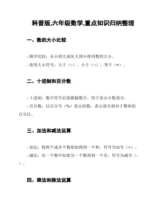 科普版,六年级数学,重点知识归纳整理
