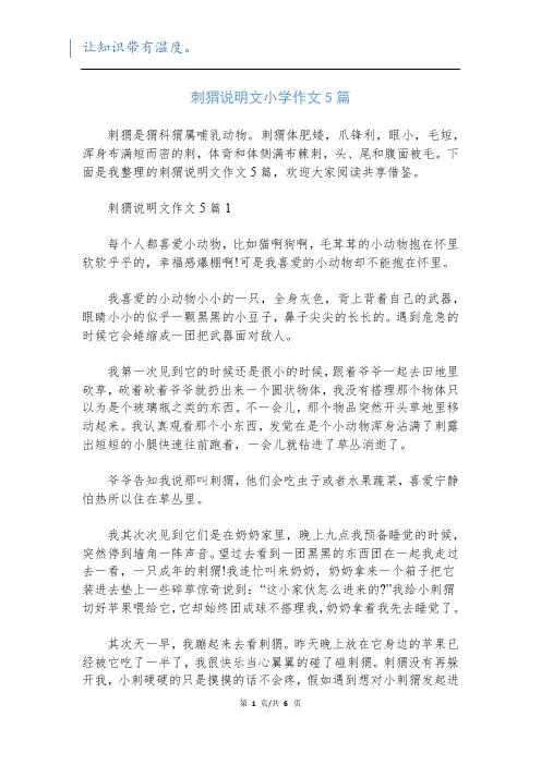 刺猬说明文小学作文5篇