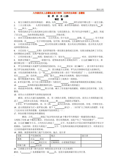 九年级历史上岳麓版总复习资料