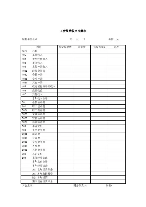 工会经费收支决算表