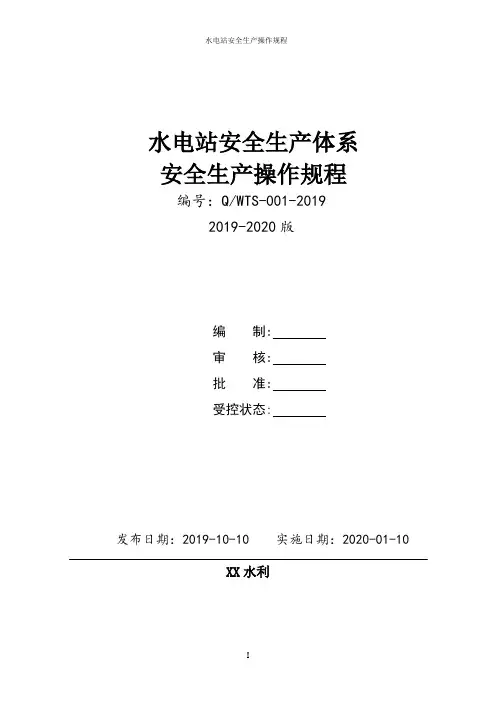 水利工程(水电站)安全生产操作规程