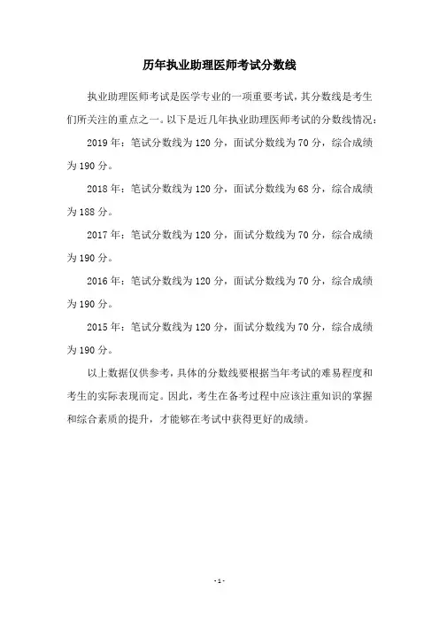 历年执业助理医师考试分数线