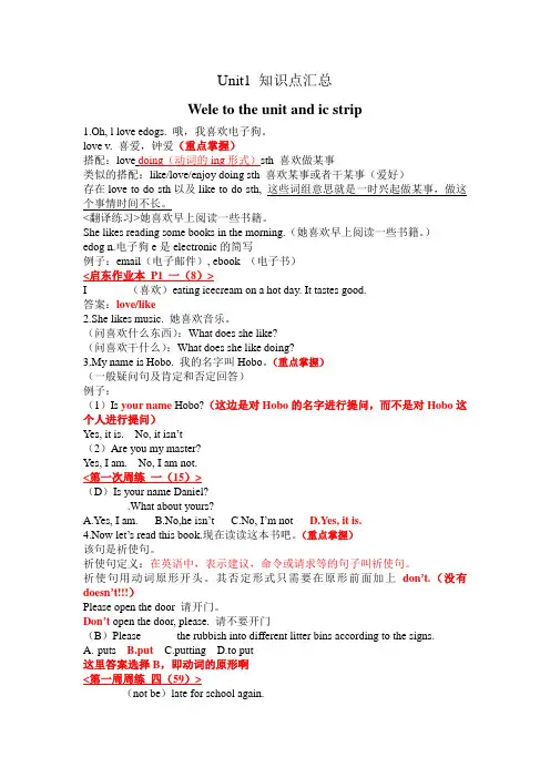 Unit1-Unit4知识点归纳牛津译林版英语七年级上册(2)