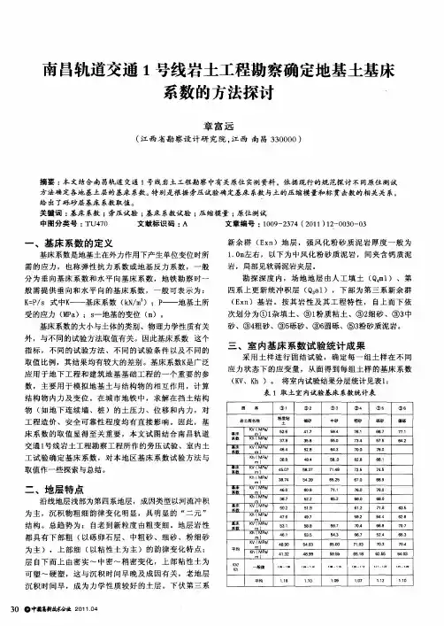 南昌轨道交通1号线岩土工程勘察确定地基土基床系数的方法探讨