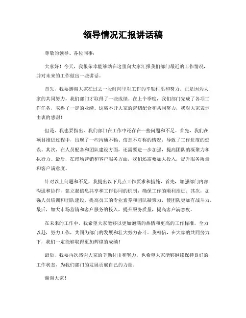 领导情况汇报讲话稿