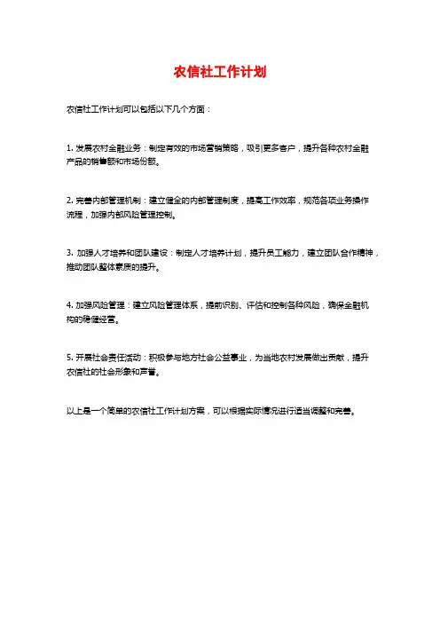 农信社工作计划