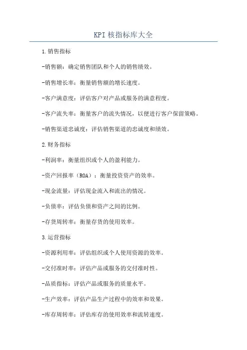 KPI核指标库大全