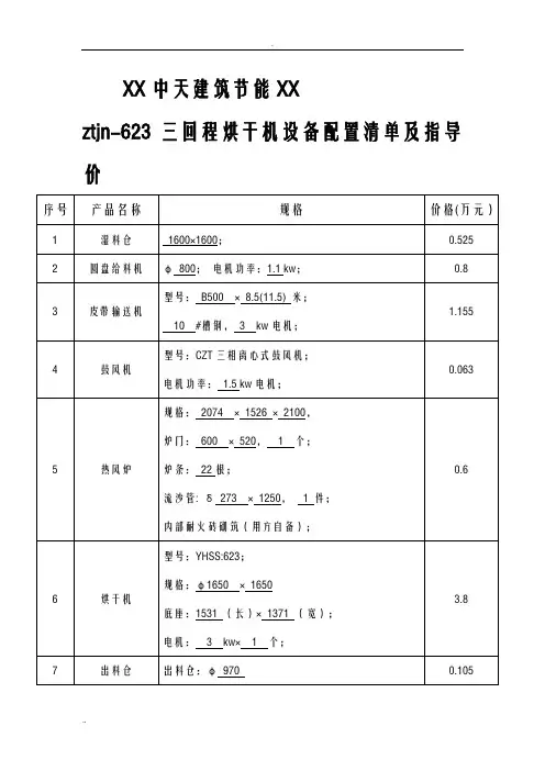 三回程烘干砂设备技术参数