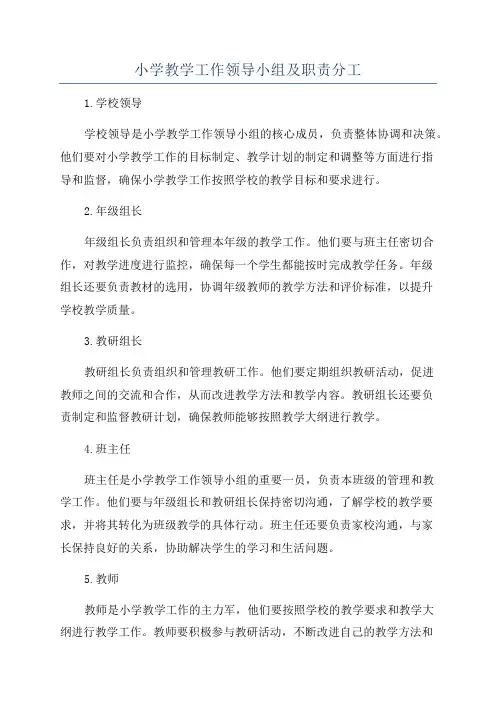 小学教学工作领导小组及职责分工