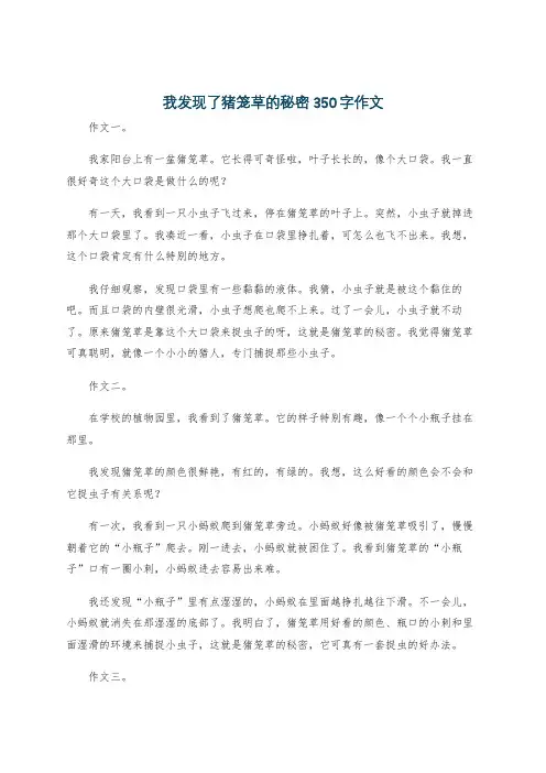 我发现了猪笼草的秘密350字作文