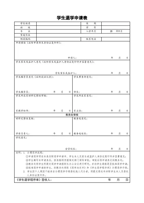 学生退学申请表