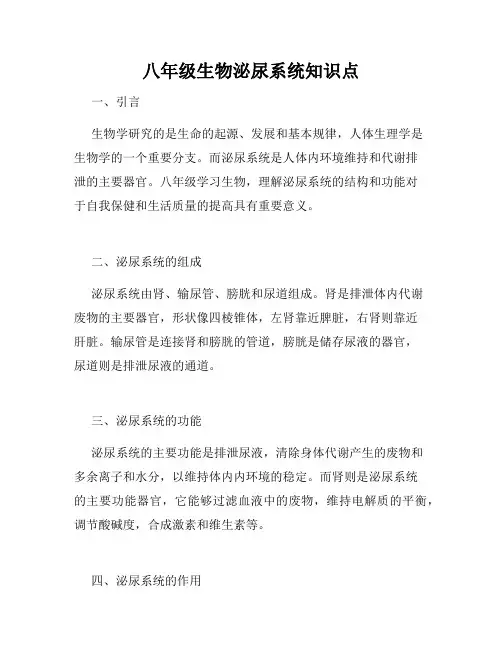八年级生物泌尿系统知识点