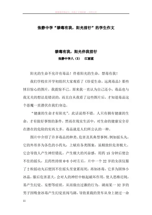 张静中学禁毒有我阳光前行的学生作文