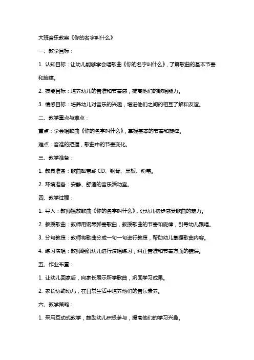 大班音乐教案你的名字叫什么