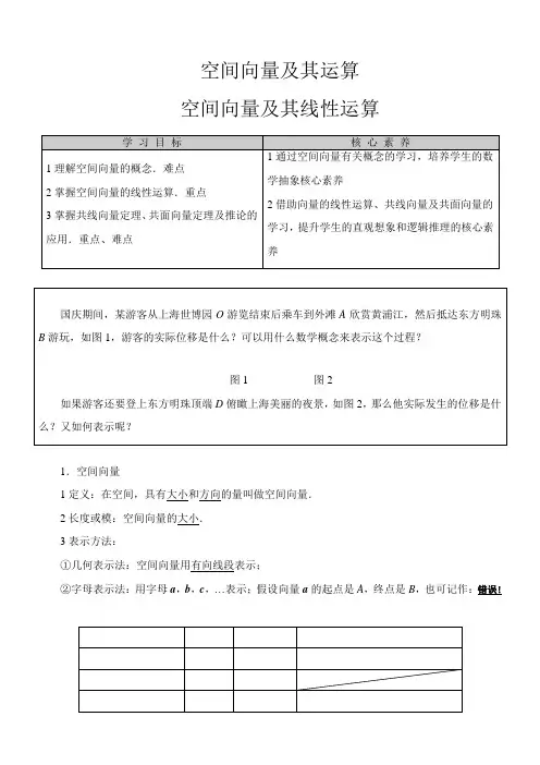 2022年 《学案1.1.1空间向量及其线性运算》优秀教案