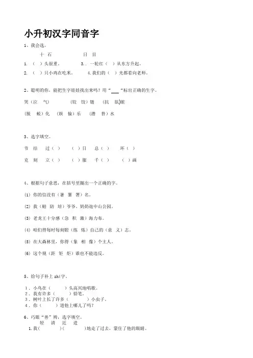 部编版六年级语文下册 小升初 语文专题复习 汉字同音字(含答案)