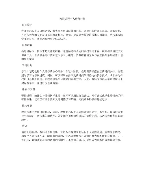 教师远程个人研修计划
