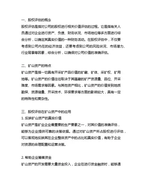 股权评估 矿山资产 评估说明