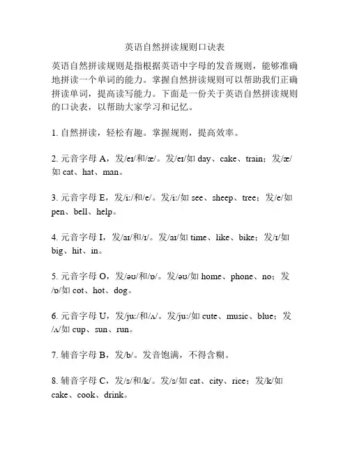 英语自然拼读规则口诀表