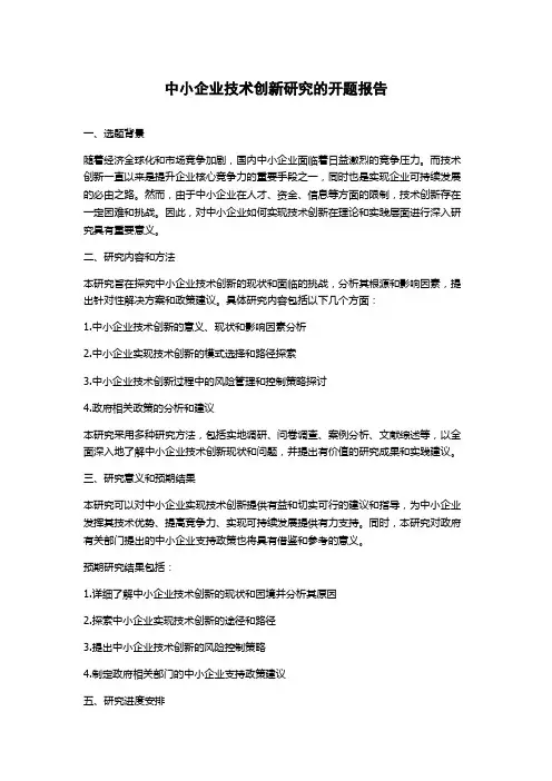 中小企业技术创新研究的开题报告