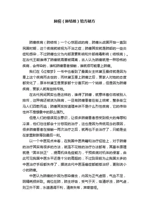 肺痨（肺结核）验方秘方