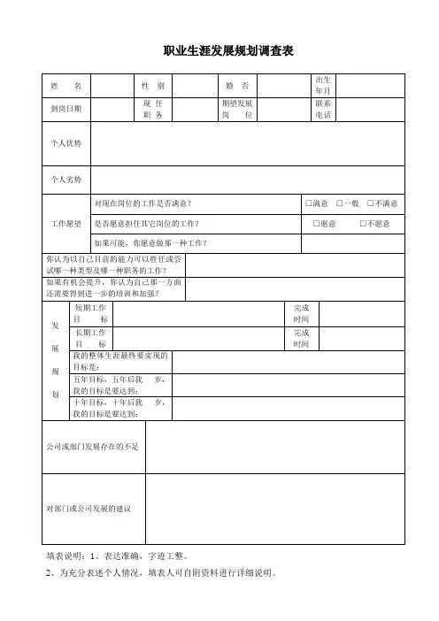 员工职业生涯发展规划调查表