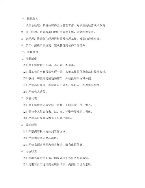 酒店组织管理制度包括