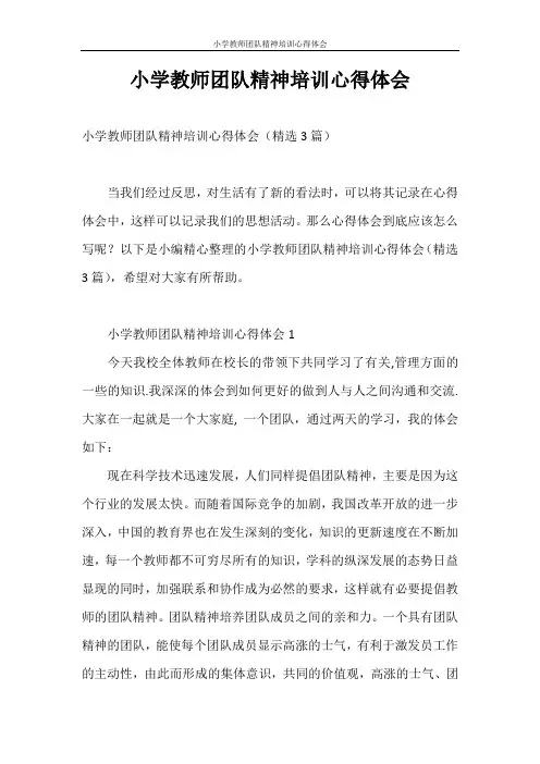 心得体会 小学教师团队精神培训心得体会