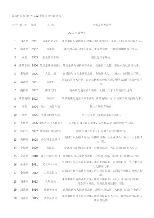 萧山区公共自行车122个服务点位置分布