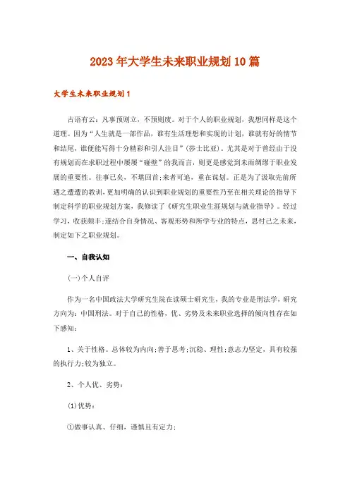 2023年大学生未来职业规划10篇