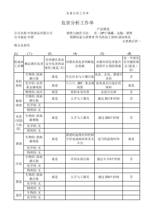 危害分析工作单 (2)